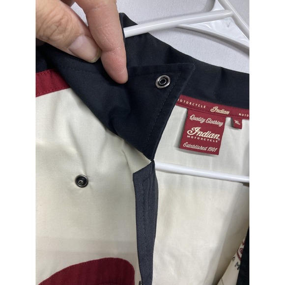 Indian Motorcycles All Embroidered Wit Patch Mechanic XL Cream Button Down Shirt - Picture 12 of 16